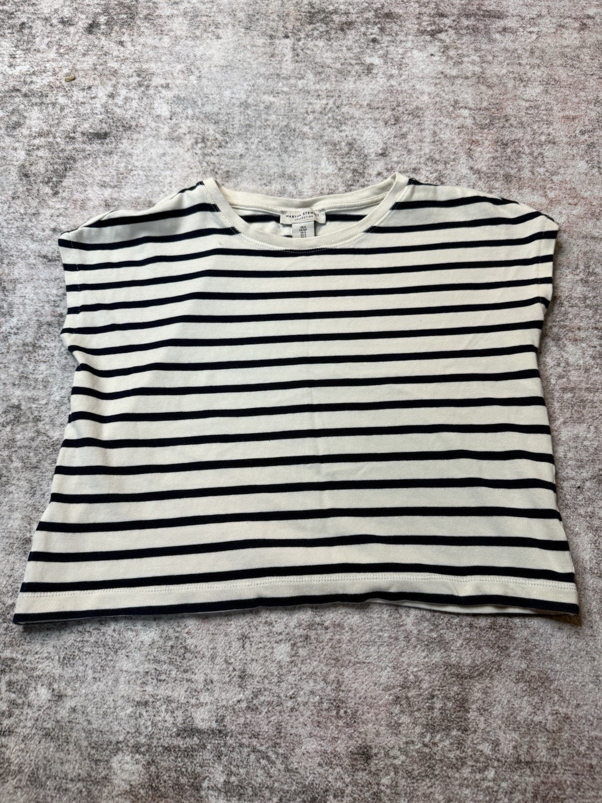 Martha Stewart Collection Striped Crop Tee Shirt Womens S Small Cap Sleeve Boxy Martha Stewart Collection Striped Crop Tee Shirt Womens S Small Cap Sleeve Boxy